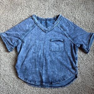 Blue V-Neck Short Sleeve Shirt
